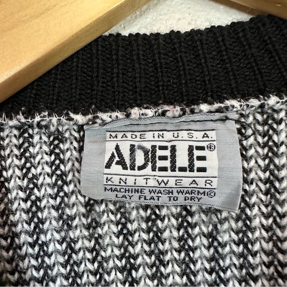 VTG Adele Teddy Bear Black‎ White Pullover Knitwear Sweater Women’s Sz Medium - Picture 3 of 3